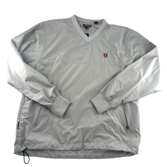 Antigua Golf Jacket Mens Small Gray Pullover Long Sleeve Pockets Sportswear New - Picture 1 of 11